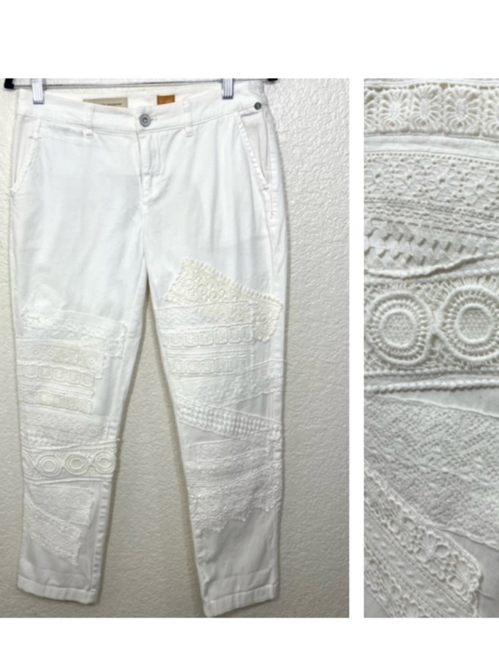 Pilcro White Cotton Lace Patch Pants Size 27 P